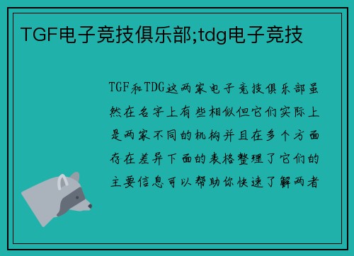 TGF电子竞技俱乐部;tdg电子竞技